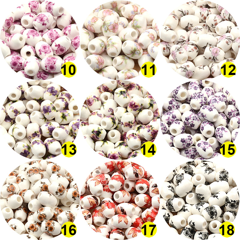 Cvjetni uzorci 8x10 mm Ovalne keramičke perle 2,5 mm Velika rupa Porculanske labave razmaknice Perle za izradu nakita za rukotvorine „uradi sam“