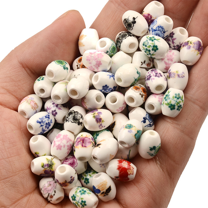 Cvjetni uzorci 8x10 mm Ovalne keramičke perle 2,5 mm Velika rupa Porculanske labave razmaknice Perle za izradu nakita za rukotvorine „uradi sam“