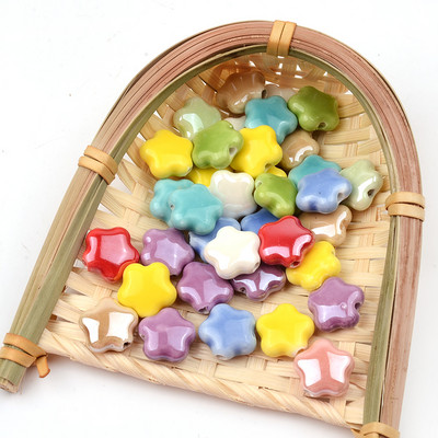 15 mm šareni pentagram kineske keramičke perle 2 mm rupa izrađena od procelana za narukvicu, ogrlicu, izradu nakita