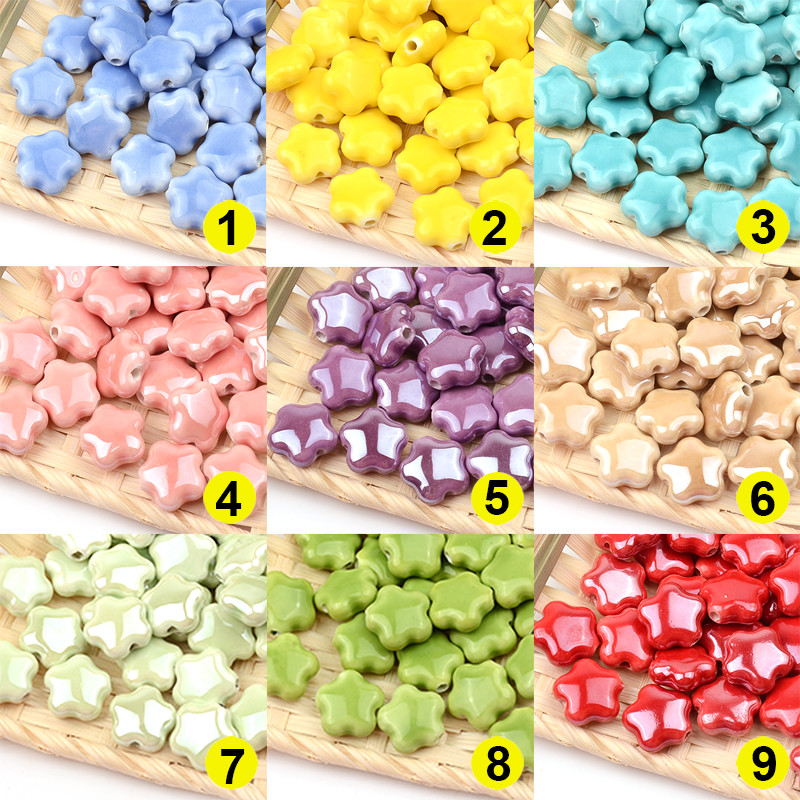 15 mm šareni pentagram kineske keramičke perle 2 mm rupa izrađena od procelana za narukvicu, ogrlicu, izradu nakita