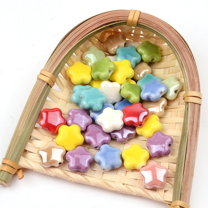 15 mm šareni pentagram kineske keramičke perle 2 mm rupa izrađena od procelana za narukvicu, ogrlicu, izradu nakita