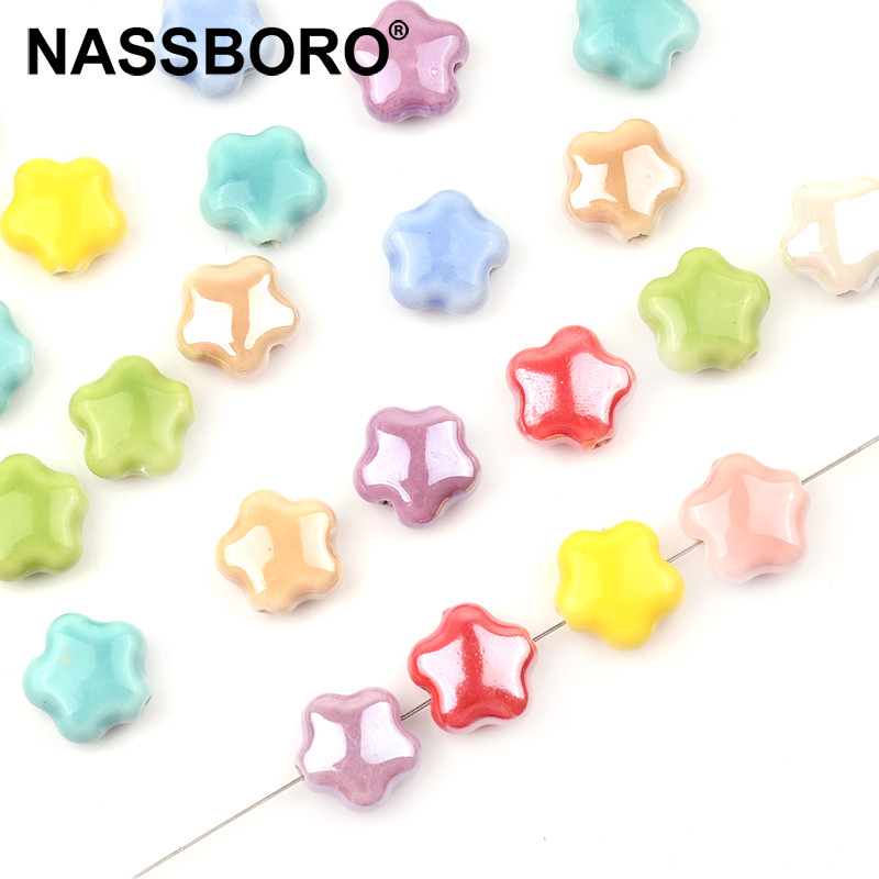 15 mm šareni pentagram kineske keramičke perle 2 mm rupa izrađena od procelana za narukvicu, ogrlicu, izradu nakita