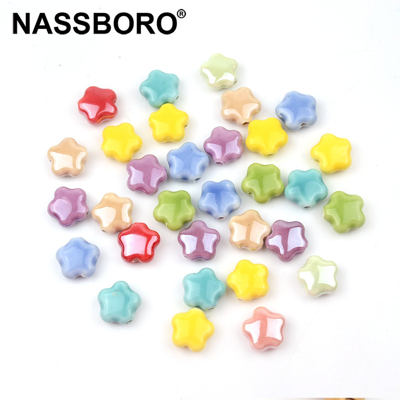 15 mm šareni pentagram kineske keramičke perle 2 mm rupa izrađena od procelana za narukvicu, ogrlicu, izradu nakita