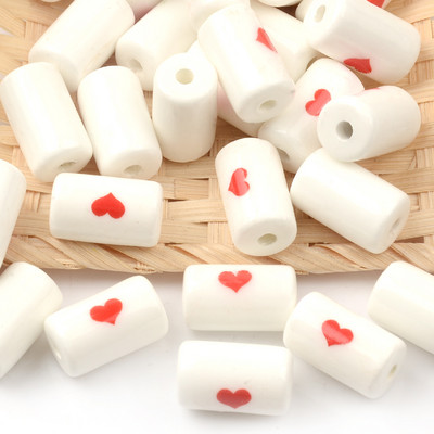 10x17mm raudonos širdelės rašto cilindro keraminiai karoliukai, keraminiai, palaidi porcelianiniai karoliukai papuošalams gaminti „pasidaryk pats“ papuošalų priedai