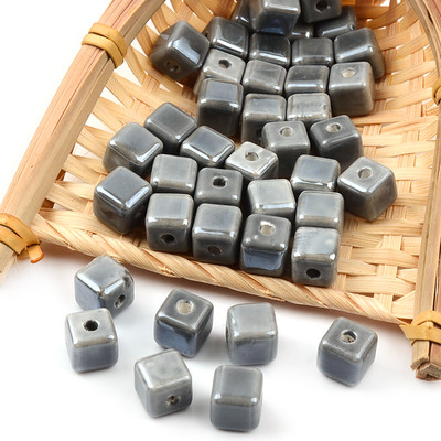 Siva serija Kineske keramičke perle Kvadratna kocka Okrugli cilindar u obliku srca Labavi odstojnik Porculanske perle za izradu nakita DIY