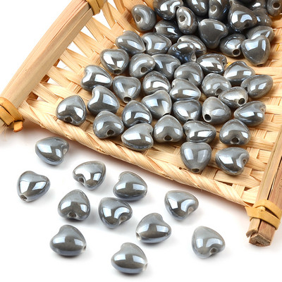 Siva serija Kineske keramičke perle Kvadratna kocka Okrugli cilindar u obliku srca Labavi odstojnik Porculanske perle za izradu nakita DIY