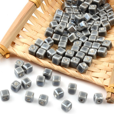 Siva serija Kineske keramičke perle Kvadratna kocka Okrugli cilindar u obliku srca Labavi odstojnik Porculanske perle za izradu nakita DIY