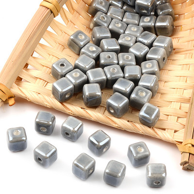 Siva serija Kineske keramičke perle Kvadratna kocka Okrugli cilindar u obliku srca Labavi odstojnik Porculanske perle za izradu nakita DIY
