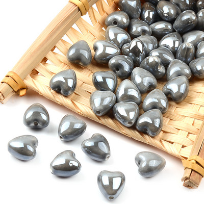 Siva serija Kineske keramičke perle Kvadratna kocka Okrugli cilindar u obliku srca Labavi odstojnik Porculanske perle za izradu nakita DIY