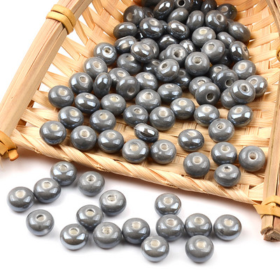 Siva serija Kineske keramičke perle Kvadratna kocka Okrugli cilindar u obliku srca Labavi odstojnik Porculanske perle za izradu nakita DIY