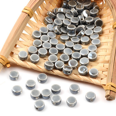 Siva serija Kineske keramičke perle Kvadratna kocka Okrugli cilindar u obliku srca Labavi odstojnik Porculanske perle za izradu nakita DIY