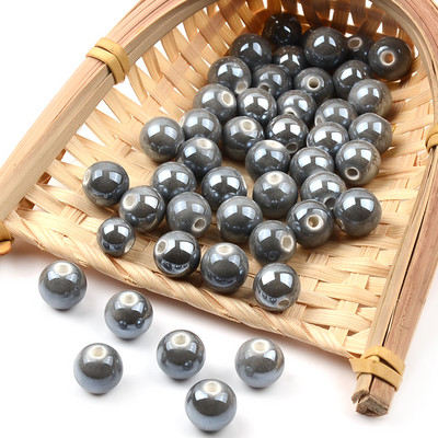 Siva serija Kineske keramičke perle Kvadratna kocka Okrugli cilindar u obliku srca Labavi odstojnik Porculanske perle za izradu nakita DIY