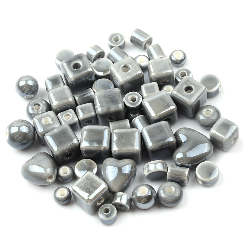Siva serija Kineske keramičke perle Kvadratna kocka Okrugli cilindar u obliku srca Labavi odstojnik Porculanske perle za izradu nakita DIY