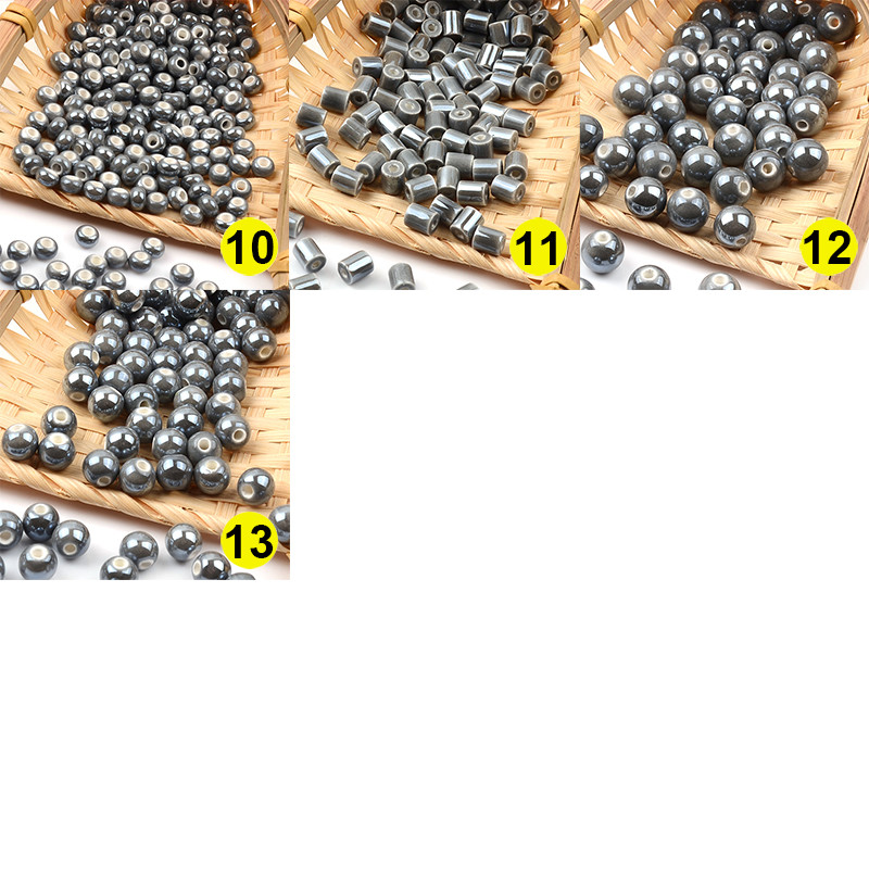 Siva serija Kineske keramičke perle Kvadratna kocka Okrugli cilindar u obliku srca Labavi odstojnik Porculanske perle za izradu nakita DIY