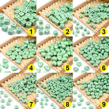 Πράσινη σειρά Κινέζικες κεραμικές χάντρες Πολλαπλών τετραγωνικών κυβικών στρογγυλών κυλίνδρων σε σχήμα καρδιάς Χαλαρές χάντρες από πορσελάνη για κοσμήματα κατασκευής DIY
