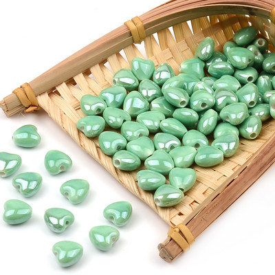 Green Series kínai kerámia gyöngyök több négyzet alakú kocka kerek hengeres szív alakú porcelán laza gyöngyök ékszerkészítéshez barkácsolás