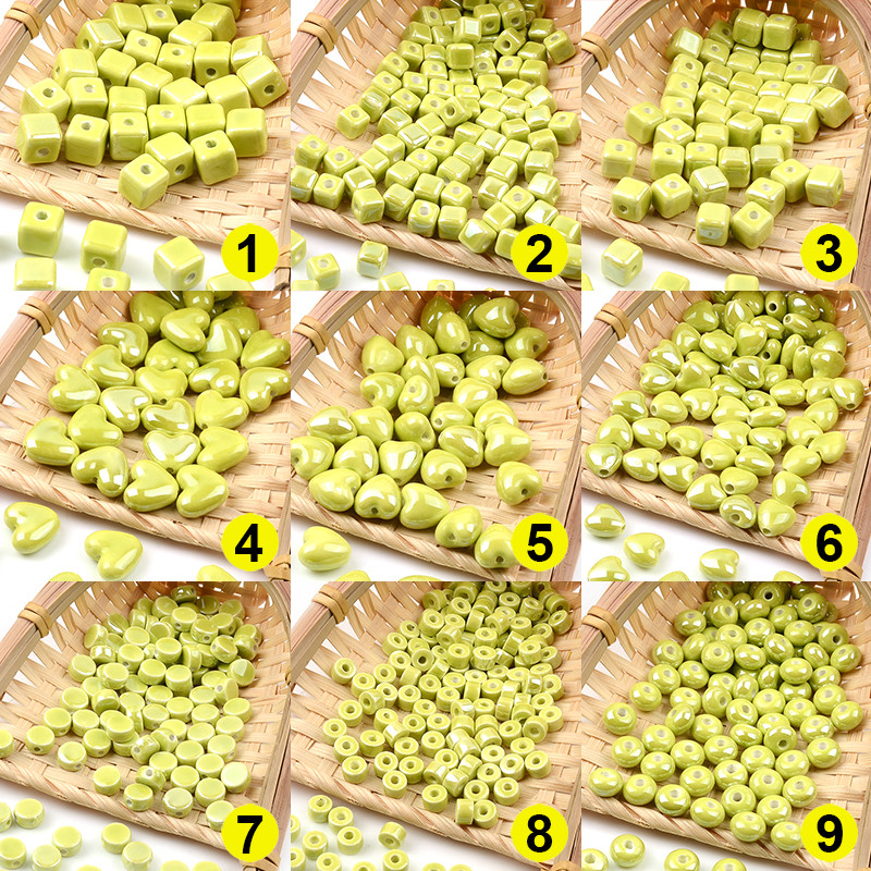 Grass Green serija kineskih keramičkih perli kvadratne kocke okruglog oblika srca labavi odstojnik porculanske perle za izradu nakita DIY