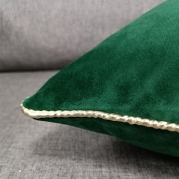 Основен плътен тъмнозелен обикновен кадифен диван Калъфка за възглавница Декоративна кадифена калъфка за възглавница със златни кантове