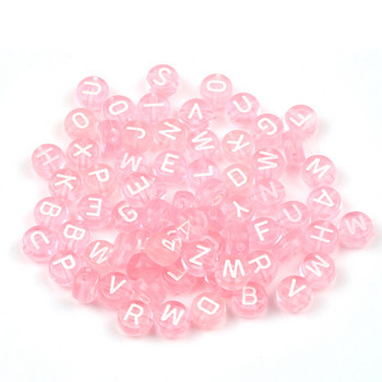 7mm Διαφανείς ροζ μικτές ακρυλικές χάντρες στρογγυλές επίπεδες αλφάβητες διαχωριστικές χάντρες για κοσμήματα χειροποίητο Diy βραχιόλι