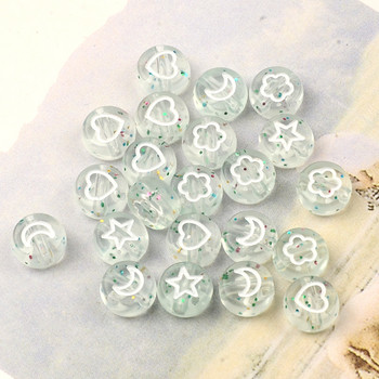 Διαφανής φθορισμός 4*7mm Τυχαία Μικτά Στρογγυλά Επίπεδα Ακρυλικά Λουλούδια Αστέρι Moon Heart Loose Spacer Beads for Diy Jewelry Making