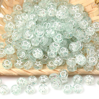 Fluorescență transparentă 4*7mm, amestecat aleatoriu, rotund, plat, acrilic, floare, stea, lună, inimă, margele distanțatoare libere pentru realizarea de bijuterii DIY