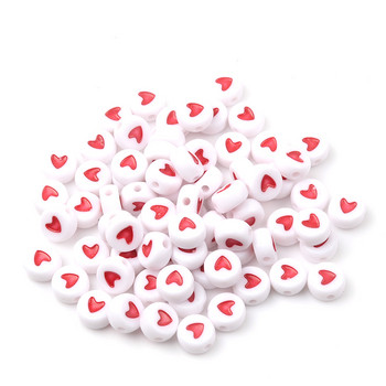 100 τμχ/4x7mm Κόκκινη Καρδιά Λευκή Ακρυλικές Χάντρες Diy Παιδικό Βραχιόλι Επίπεδες Στρογγυλές Χάντρες για Κατασκευή κοσμημάτων Αξεσουάρ με χάντρες