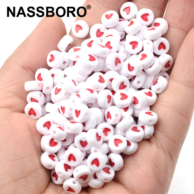 100 kom/4x7 mm Crveno srce Bijele akrilne perle Diy Dječja narukvica Ravne okrugle perle za izradu nakita Dodaci od perli