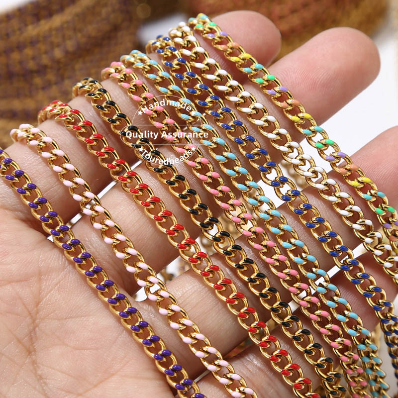 1M από ανοξείδωτο ατσάλι πλάτους 4,5 χιλιοστά επιχρυσωμένο σμάλτο κράσπεδο Cuban Link Chain για άνδρες Γυναικείο βραχιόλι 9 χρωμάτων