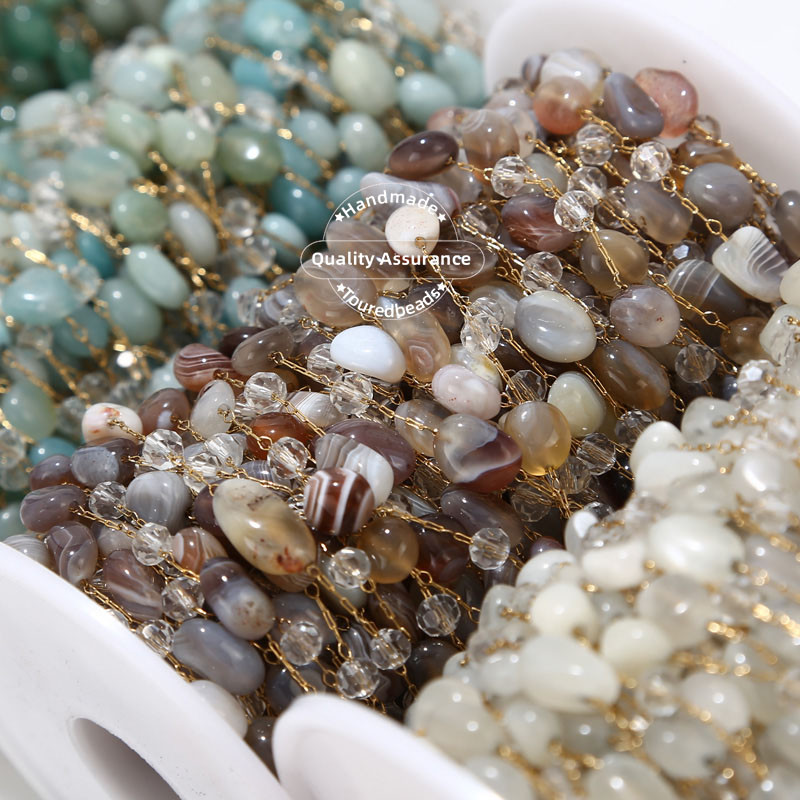 1M ručno izrađeni satelitski lančići od nepravilnog dragog kamenja od nehrđajućeg čelika Lanci od perli od amazonita za nalaze za izradu nakita „uradi sam“