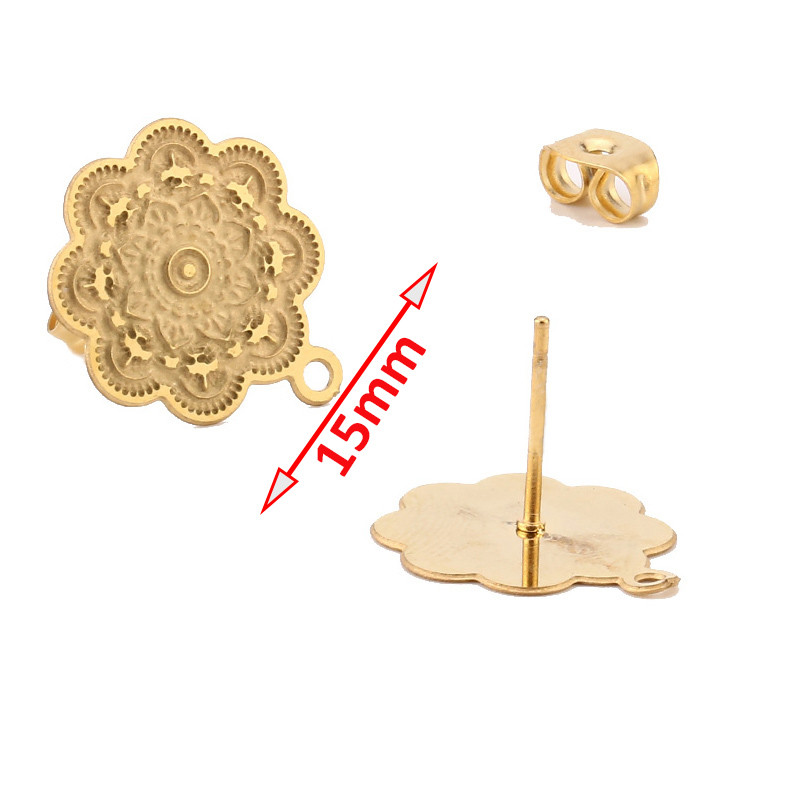 40 kom/lot Šuplji cvjetni klin za naušnice od nehrđajućeg čelika, 15 mm, igle za igle, DIY naušnice, dodaci, nalazi za izradu nakita