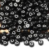 4x7 χιλιοστά Λευκή κούφια σε σχήμα καρδιάς Μαύρες ακρυλικές χάντρες Χαλαρές χάντρες διαχωρισμού για κοσμήματα Χειροποίητα αξεσουάρ βραχιολιών Diy