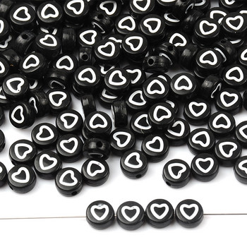 4x7 mm бели издълбани черни акрилни мъниста във формата на сърце, свободни дистанционни мъниста за изработка на бижута, ръчно изработени аксесоари за гривни „Направи си сам“