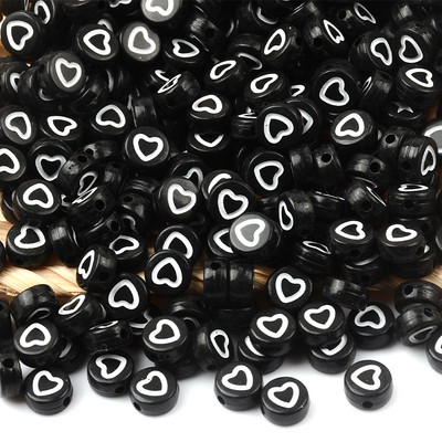 4x7 χιλιοστά Λευκή κούφια σε σχήμα καρδιάς Μαύρες ακρυλικές χάντρες Χαλαρές χάντρες διαχωρισμού για κοσμήματα Χειροποίητα αξεσουάρ βραχιολιών Diy