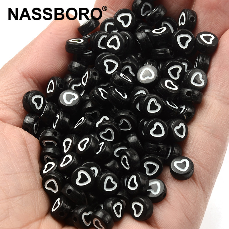 4x7 χιλιοστά Λευκή κούφια σε σχήμα καρδιάς Μαύρες ακρυλικές χάντρες Χαλαρές χάντρες διαχωρισμού για κοσμήματα Χειροποίητα αξεσουάρ βραχιολιών Diy