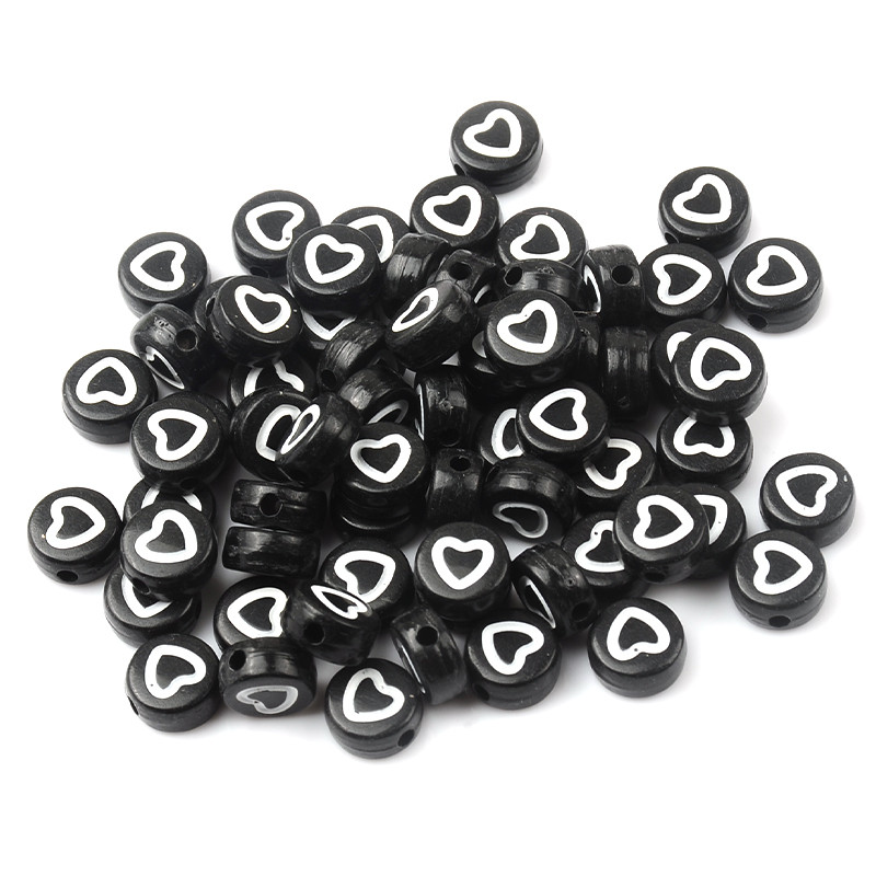 4x7 χιλιοστά Λευκή κούφια σε σχήμα καρδιάς Μαύρες ακρυλικές χάντρες Χαλαρές χάντρες διαχωρισμού για κοσμήματα Χειροποίητα αξεσουάρ βραχιολιών Diy