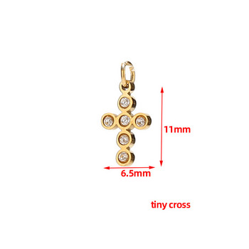 5 τμχ Μίνι Σταυρός από ανοξείδωτο ατσάλι με ένθετο μικροσκοπικό σταυρό από κυβικό ζιργκόν για κατασκευή βραχιολιών