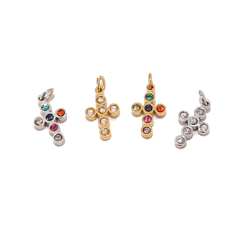 5 τμχ Μίνι Σταυρός από ανοξείδωτο ατσάλι με ένθετο μικροσκοπικό σταυρό από κυβικό ζιργκόν για κατασκευή βραχιολιών