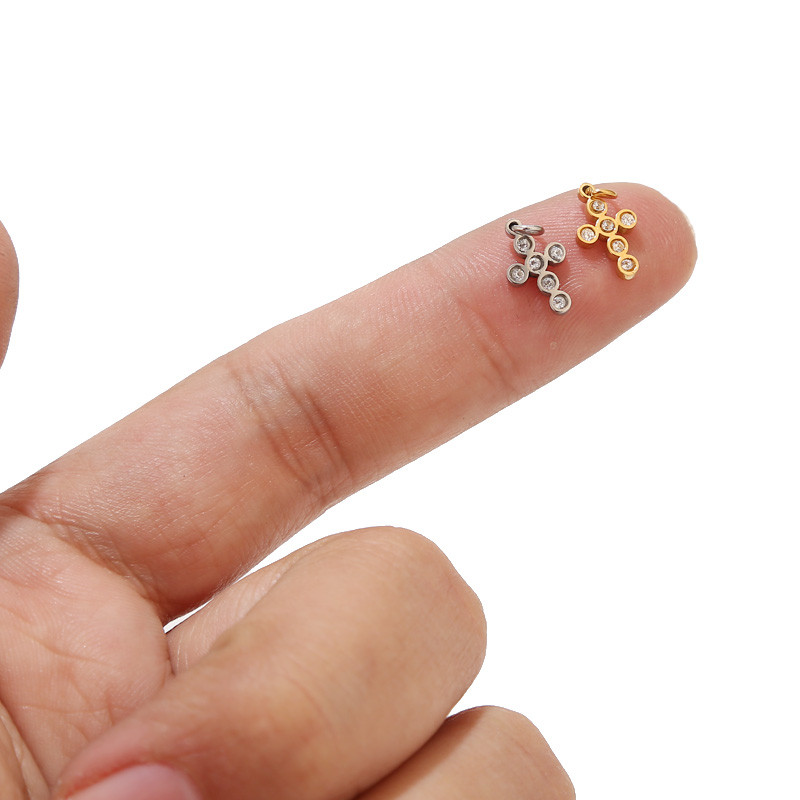 5 τμχ Μίνι Σταυρός από ανοξείδωτο ατσάλι με ένθετο μικροσκοπικό σταυρό από κυβικό ζιργκόν για κατασκευή βραχιολιών