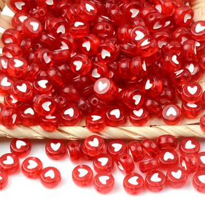 4x7mm Λευκή Καρδιά Διαφανείς Κόκκινες Ακρυλικές Χάντρες Diy Παιδικό Βραχιόλι Επίπεδες Στρογγυλές Χάντρες για Αξεσουάρ με Χάντρες Κατασκευής Κοσμημάτων