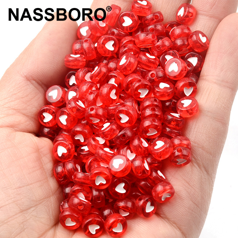 4x7mm Λευκή Καρδιά Διαφανείς Κόκκινες Ακρυλικές Χάντρες Diy Παιδικό Βραχιόλι Επίπεδες Στρογγυλές Χάντρες για Αξεσουάρ με Χάντρες Κατασκευής Κοσμημάτων