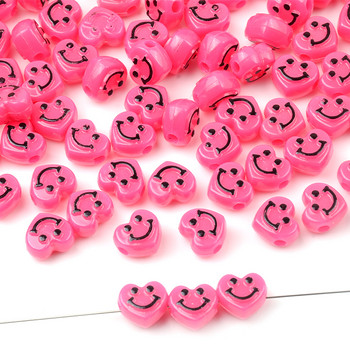 Ακρυλικές χάντρες 10mm Rose Red Heart Shape Black Smile Ακρυλικές χάντρες για κοσμήματα που κατασκευάζουν DIY Αξεσουάρ βραχιόλι