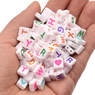 Šarena slova, bijela četvrtasta akrilna perla, labave razmaknice za izradu nakita, ručno rađena narukvica, ogrlica