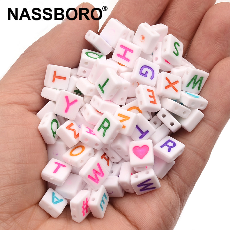 Šarena slova, bijela četvrtasta akrilna perla, labave razmaknice za izradu nakita, ručno rađena narukvica, ogrlica