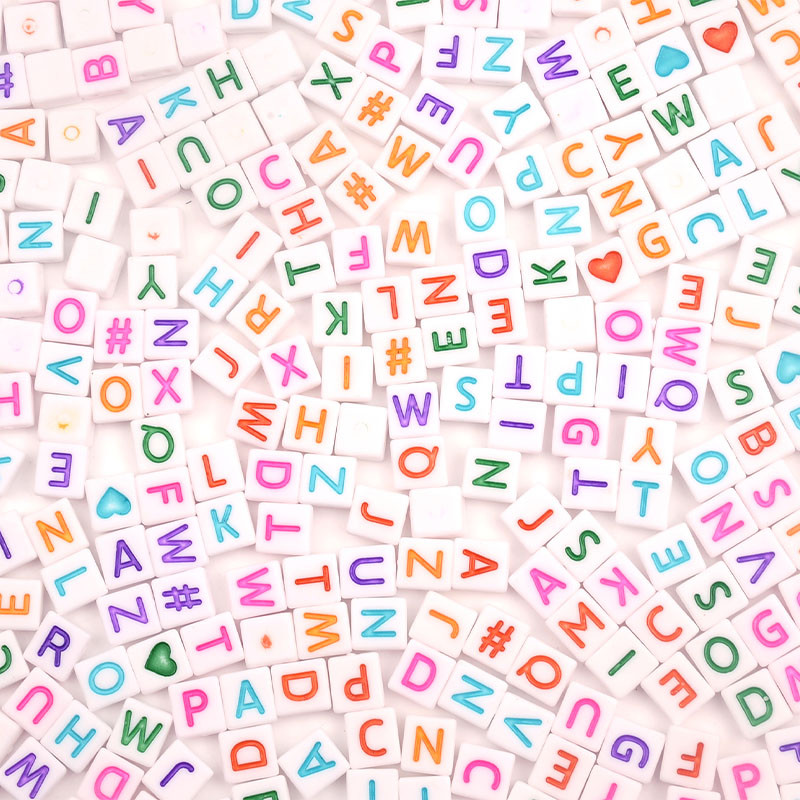 Šarena slova, bijela četvrtasta akrilna perla, labave razmaknice za izradu nakita, ručno rađena narukvica, ogrlica