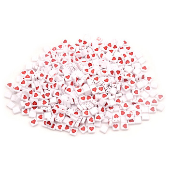 Κόκκινη Love Heart Λευκές Ακρυλικές Χάντρες Τετράγωνες Χαλαρές Χάντρες για Κοσμήματα Κατασκευής Χειροποίητο Diy Βραχιόλι