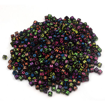 100 τμχ 6mm Μαύρος κύβος Ακρυλικές χάντρες Πολύχρωμες Μικτές Χάντρες Χαλαρές Χάντρες για Κοσμήματα Κατασκευή Βραχιόλι Κολιέ Diy Υλικό