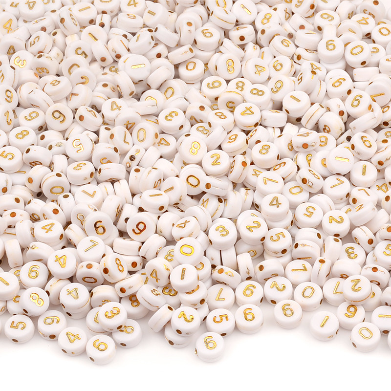 100 kom okruglih bijelih akrilnih zlatnih digitalnih perli za izradu nakita za djecu, diy materijal, labave razmaknice 4*7 mm