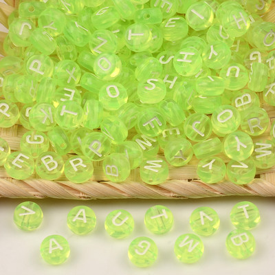 7 mm fluorescentno zelene akrilne perle s miješanim slovima, ravne okrugle abecedne perle s razmakom za izradu nakita, ručno rađena diy narukvica
