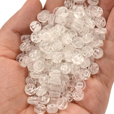 7 mm prozirne bijele miješane akrilne perle s mješovitim slovima, ravne okrugle abecedne razmaknice za izradu nakita, ručno rađena diy narukvica