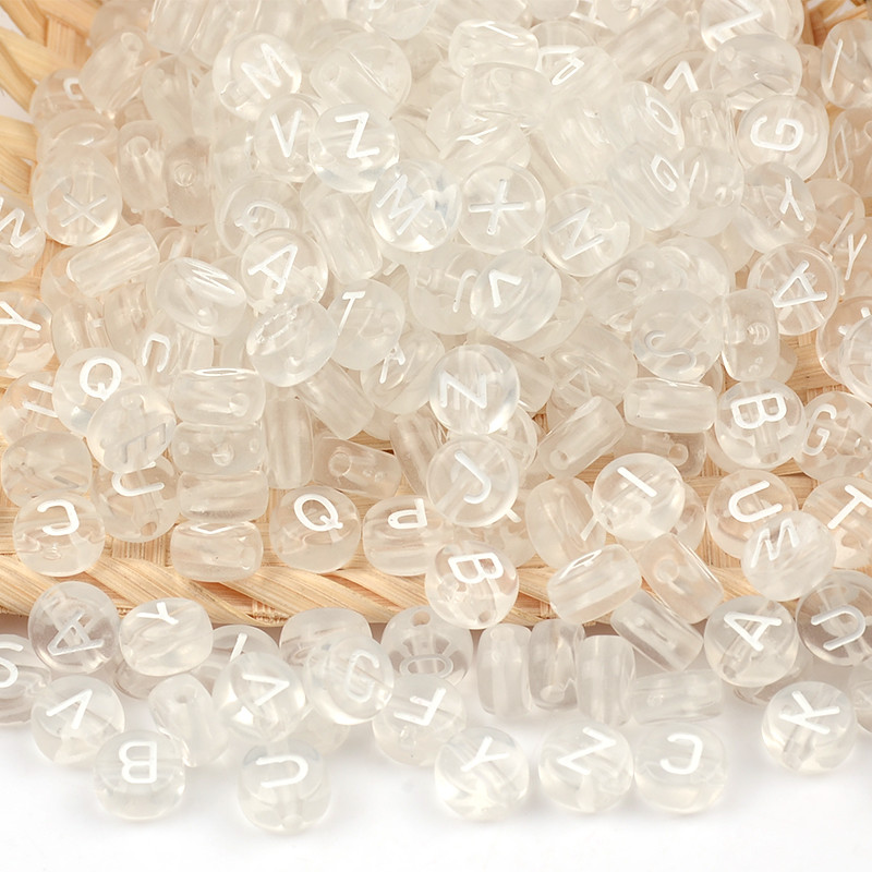7 mm prozirne bijele miješane akrilne perle s mješovitim slovima, ravne okrugle abecedne razmaknice za izradu nakita, ručno rađena diy narukvica